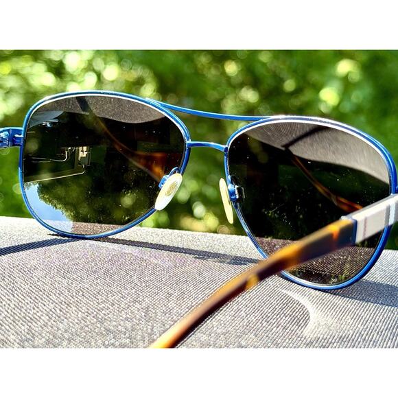 Burberry BE3080 Navy Blue Aviator Sunglasses Check Pattern Temples 59-14-135 main image 4